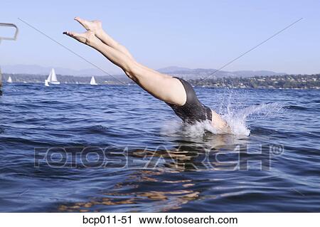 A woman diving into a lake. View Large Photo Image Stock Image - A woman diving into a lake.. Fotosearch