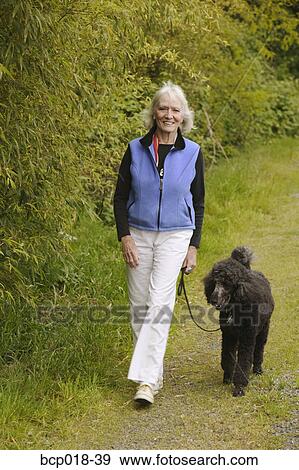 A woman walking her dog. View Large Photo Image Stock Photo - A woman walking her dog.. Fotosearch