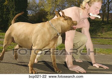 Young man about to race with a dog View Large Photo Image Stock Image - Young man about to race with a dog. Fotosearch