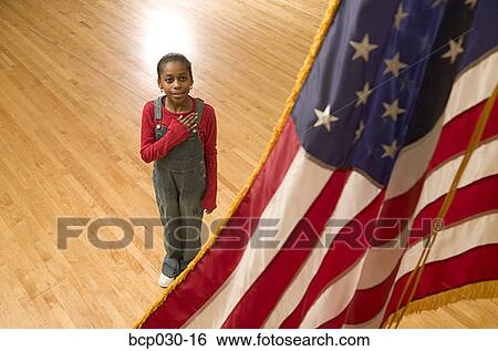 Stock Photograph - Girl reciting the pledge of allegiance. Fotosearch