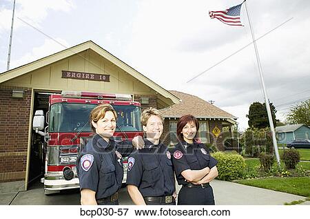 Portrait of three firefighters View Large Photo Image Stock Photo - Portrait of three firefighters. Fotosearch