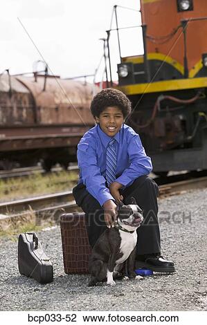 Boy with luggage and Boston Terrier View Large Photo Image Stock Image - Boy with luggage and Boston Terrier. Fotosearch