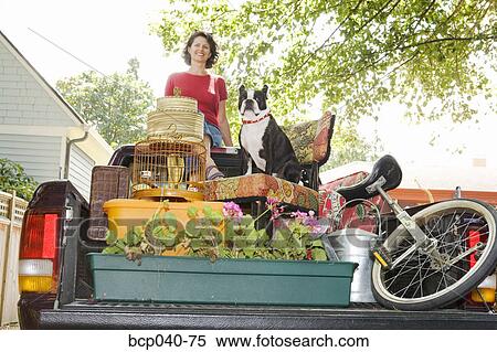 Woman with loaded pickup and dog View Large Photo Image Stock Photography - Woman with loaded pickup and dog. Fotosearch