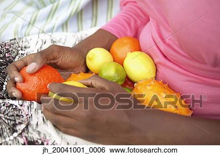 Mid section view of young woman holding fruit in her lap View Large Photo Image Stock Photograph - Mid section view of young woman holding fruit in her lap. Fotosearch