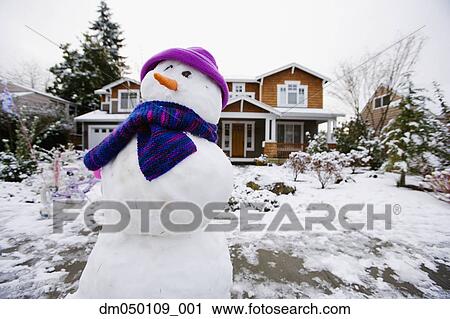 Snowman in front yard View Large Photo Image Stock Image - Snowman in front yard. Fotosearch