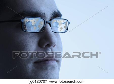 Businessmanís glasses reflecting a globe View Large Photo Image Stock Photo - Businessmanís glasses reflecting a globe. Fotosearch