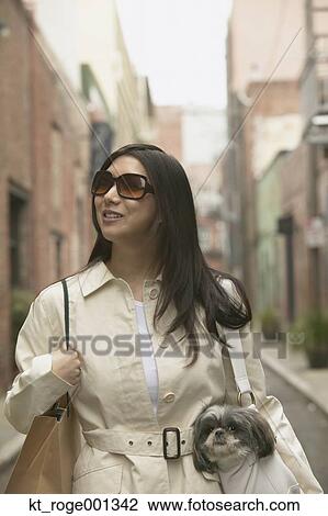 Young Asian woman with small dog in urban area, San Francisco, California, United States View Large Photo Image Stock Image - Young Asian woman with small dog in urban area, San Francisco, California, United States. Fotosearch