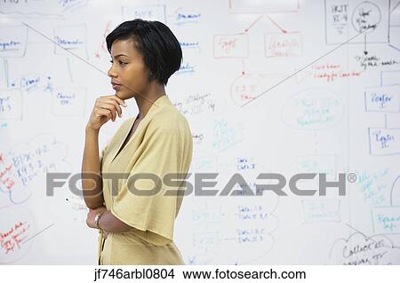African American businesswoman standing in front of whiteboard wall View Large Photo Image Picture - African American businesswoman standing in front of whiteboard wall. Fotosearch