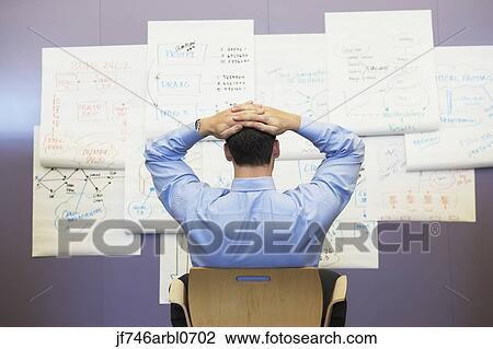 Stock Image - Businessman looking at wall charts. Fotosearch