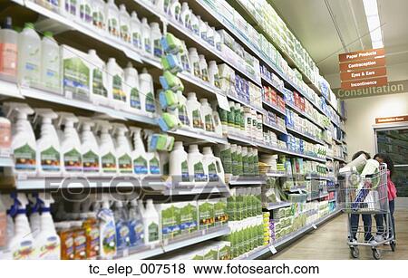 Stock Photo - Two young girls with shopping cart in grocery store. Fotosearch