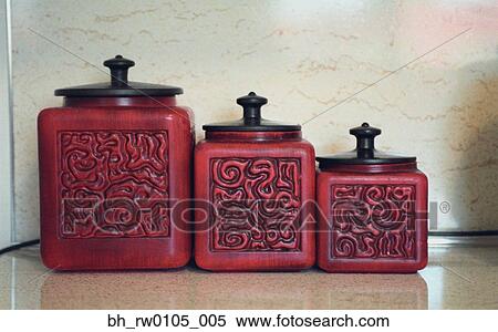 Kitchen canisters from 1950's on counter View Large Photo Image Stock Photography - Kitchen canisters from 1950's on counter. Fotosearch