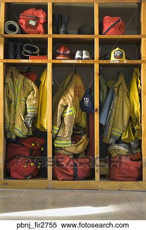 Stock Photography - Firemen's gear at firehouse. Fotosearch