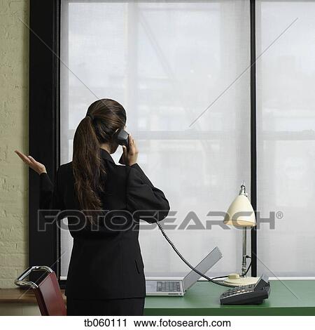Stock Image - Indian businesswoman talking on telephone in office. Fotosearch