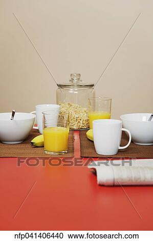Table set for breakfast View Large Photo Image Stock Image - Table set for breakfast. Fotosearch