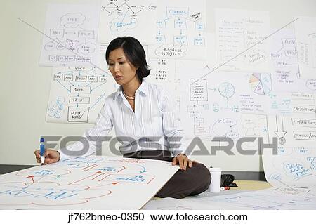 Stock Image - Asian businesswoman writing on flow chart. Fotosearch