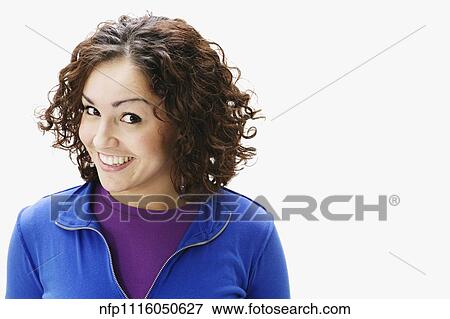 Stock Photo - Portrait of woman with curly hair. Fotosearch