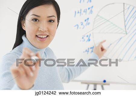 Asian businesswoman pointing to white board View Large Photo Image Stock Image - Asian businesswoman pointing to white board. Fotosearch