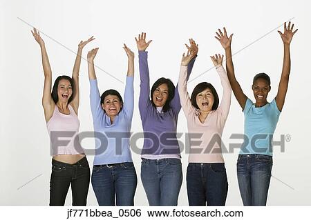 Group of multi-ethnic women cheering View Large Photo Image Stock Photograph - Group of multi-ethnic women cheering. Fotosearch