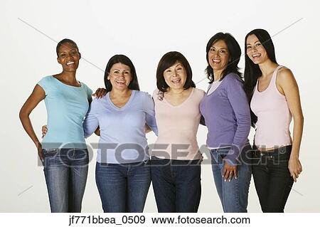 Stock Photo - Group of multi-ethnic women hugging. Fotosearch