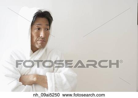 Asian man wearing bathrobe View Large Photo Image Stock Image - Asian man wearing bathrobe. Fotosearch