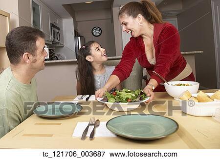 Stock Photo - Hispanic family at dinner table. Fotosearch