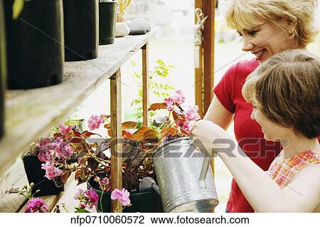 Mother and daughter watering flowers View Large Photo Image Stock Image - Mother and daughter watering flowers. Fotosearch