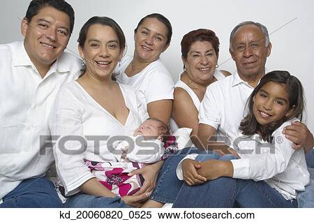 Stock Photography - Portrait of multi-generational Hispanic family. Fotosearch