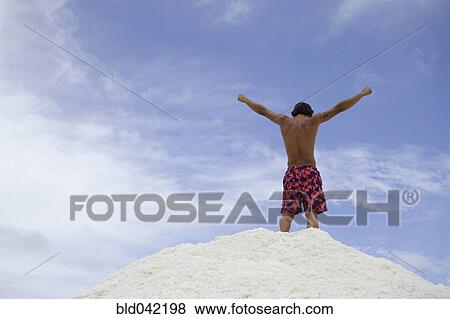 Stock Photo - Hispanic man with arms raised. Fotosearch