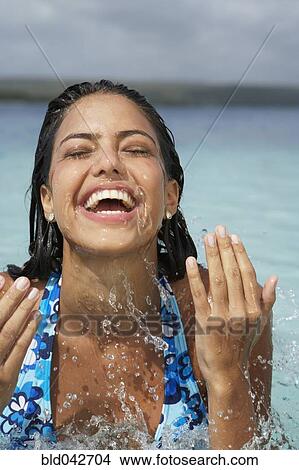 South American woman in water View Large Photo Image Picture - South American woman in water. Fotosearch