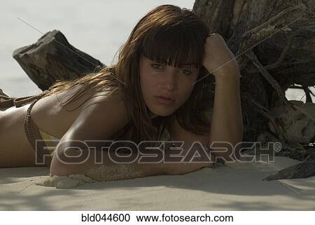 Young woman laying on beach View Large Photo Image Stock Image - Young woman laying on beach. Fotosearch