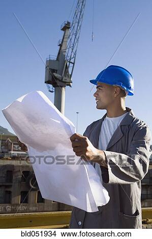 African American construction worker holding blueprints View Large Photo Image Picture - African American construction worker holding blueprints. Fotosearch
