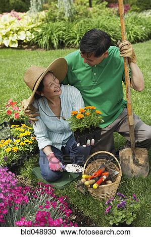 Senior Asian couple gardening View Large Photo Image Stock Image - Senior Asian couple gardening. Fotosearch