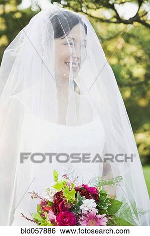 Asian bride with veil covering face View Large Photo Image Stock Photograph - Asian bride with veil covering face. Fotosearch