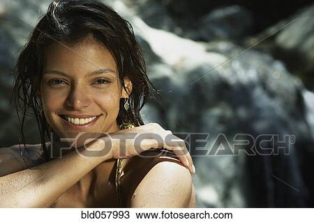 Hispanic woman with wet hair View Large Photo Image Stock Image - Hispanic woman with wet hair. Fotosearch