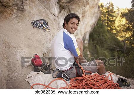 Stock Photography - Argentinean rock climber and equipment. Fotosearch