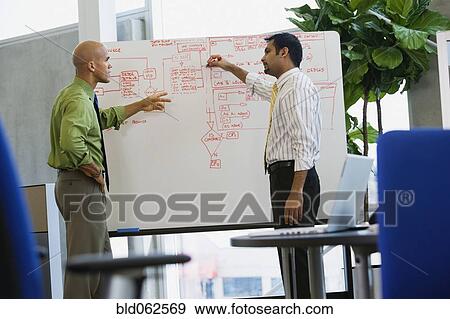 Multi-ethnic businessmen writing on whiteboard in office View Large Photo Image Stock Photo - Multi-ethnic businessmen writing on whiteboard in office. Fotosearch