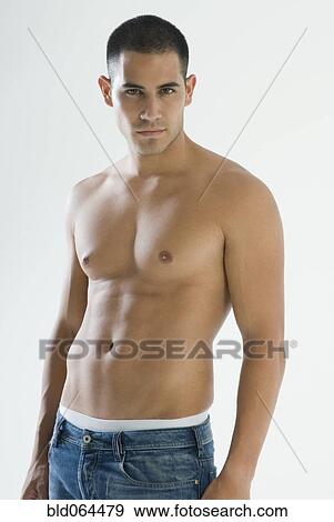 Stock Photo - Bare chested Hispanic man. Fotosearch