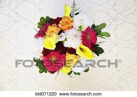 Stock Image - High angle view of flower bouquet. Fotosearch