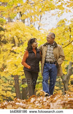 Hispanic couple walking in autumn leaves View Large Photo Image Stock Photograph - Hispanic couple walking in autumn leaves. Fotosearch