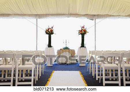 Stock Image - Interior view of wedding tent. Fotosearch