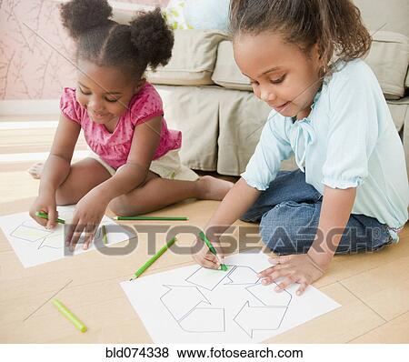 Stock Photo - African girls coloring. Fotosearch
