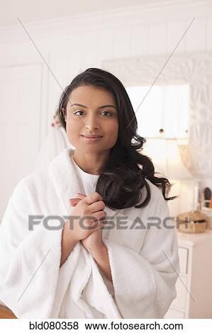 Stock Photo - Middle Eastern woman in bathrobe. Fotosearch