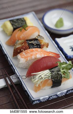 Stock Photography - Close up of Nigiri sushi and wasabi. Fotosearch
