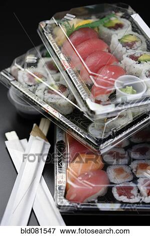 Sushi in takeout containers View Large Photo Image Stock Photo - Sushi in takeout containers . Fotosearch