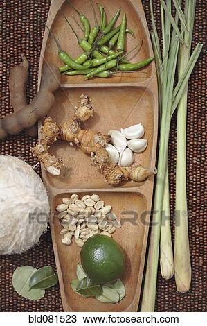 Stock Image - Variety of Thai cooking ingredients. Fotosearch