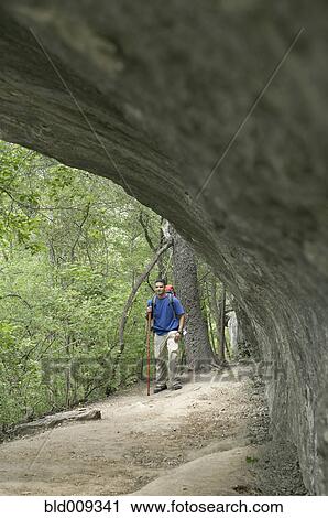 Young man hiking in a forest View Large Photo Image Stock Image - Young man hiking in a forest. Fotosearch
