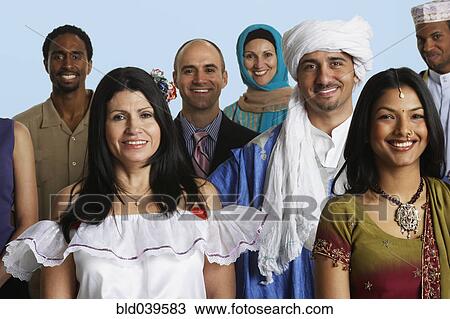 Stock Image - Multi-ethnic people in traditional dress. Fotosearch
