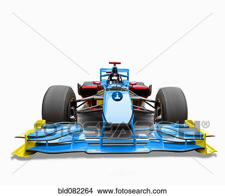 Picture - Blue race car with driver. Fotosearch
