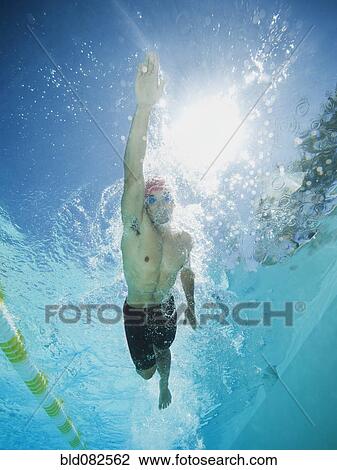 Mixed race man swimming in swimming pool View Large Photo Image Stock Image - Mixed race man swimming in swimming pool. Fotosearch