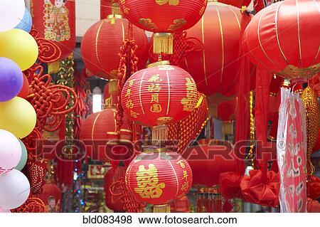 Stock Photo - Red Chinese lanterns hanging. Fotosearch